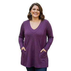 Soft Surroundings Womens Tunic Top 1X Purple French Terry Oversized Stretch